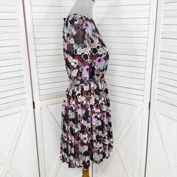 Pins & Needles UO Floral Pleat Skirt Open Back Dress Black Multi Small - Picture 4 of 14